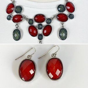 Charming Charlie Set Red and Gray Necklace/Red Earrings